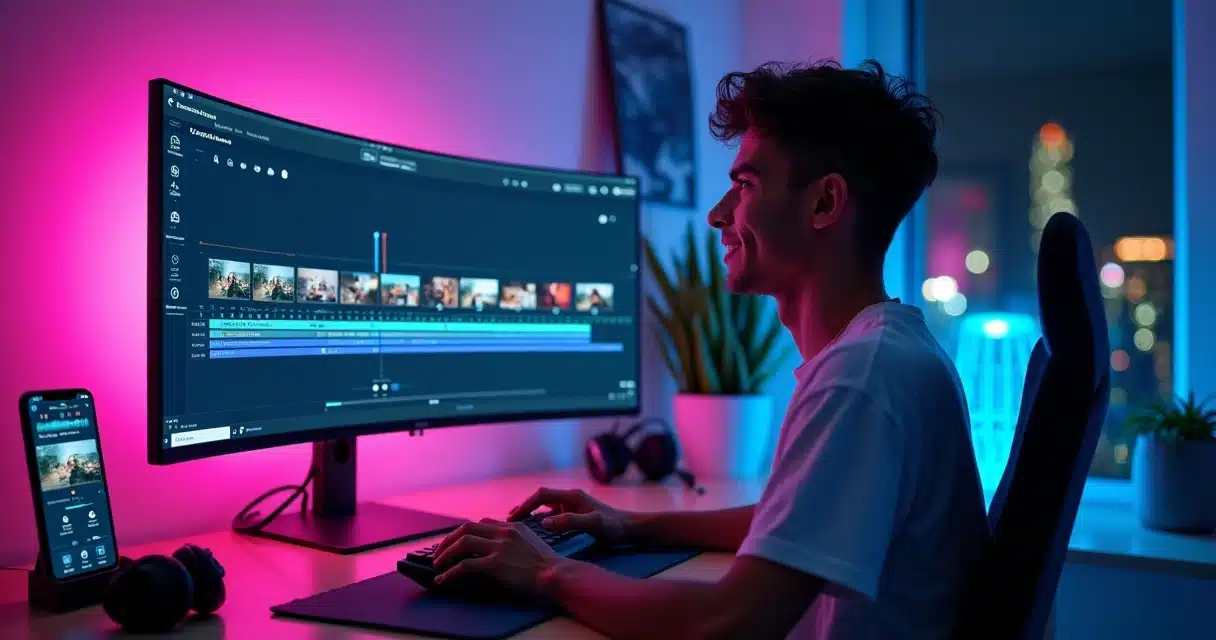 Criador de conteúdo usando IA para gerar cortes virais em vários formatos de vídeo