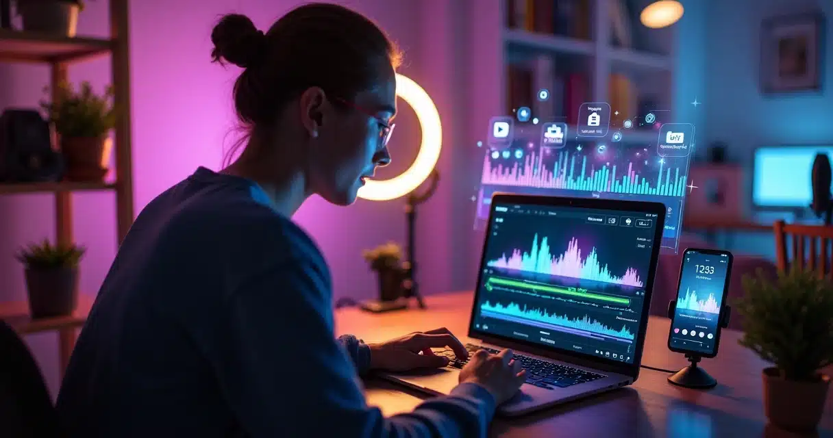 Pequeno criador de conteúdo usando IA para gerar cortes de vídeo curtos em várias redes sociais