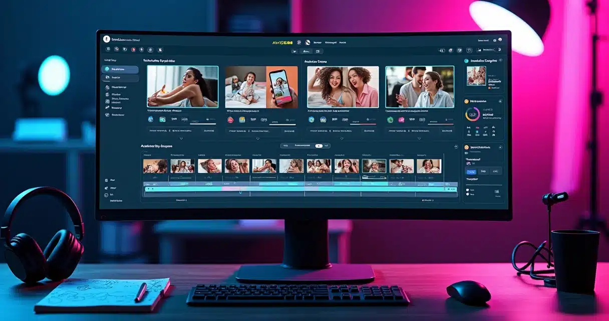 Tela de computador exibindo comparativo de plataformas de IA para cortes de vídeo