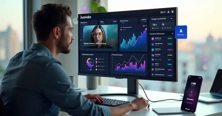 Criador de conteúdo ajustando título de clipe curto em painel com gráficos de visualizações