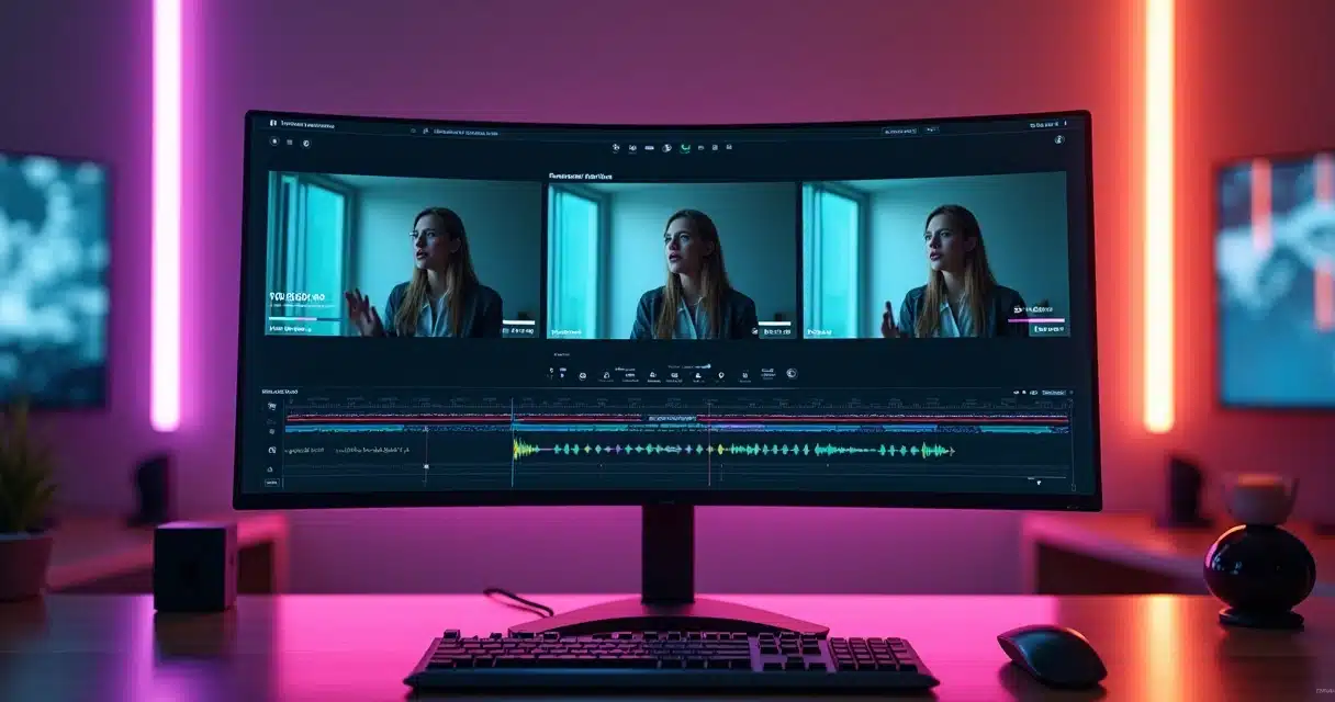 Tela dividida mostrando um mesmo vídeo em formatos vertical quadrado e horizontal para redes sociais
