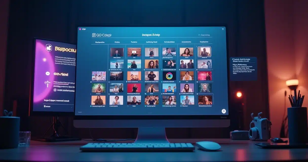 Calendário digital com filas de vídeos curtos programados para publicação