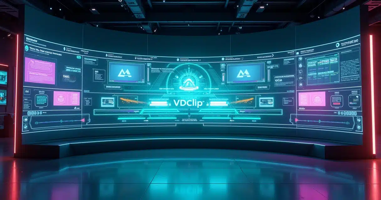 Interface de IA de edição exibindo painel futurista do VDClip comparado a outras plataformas