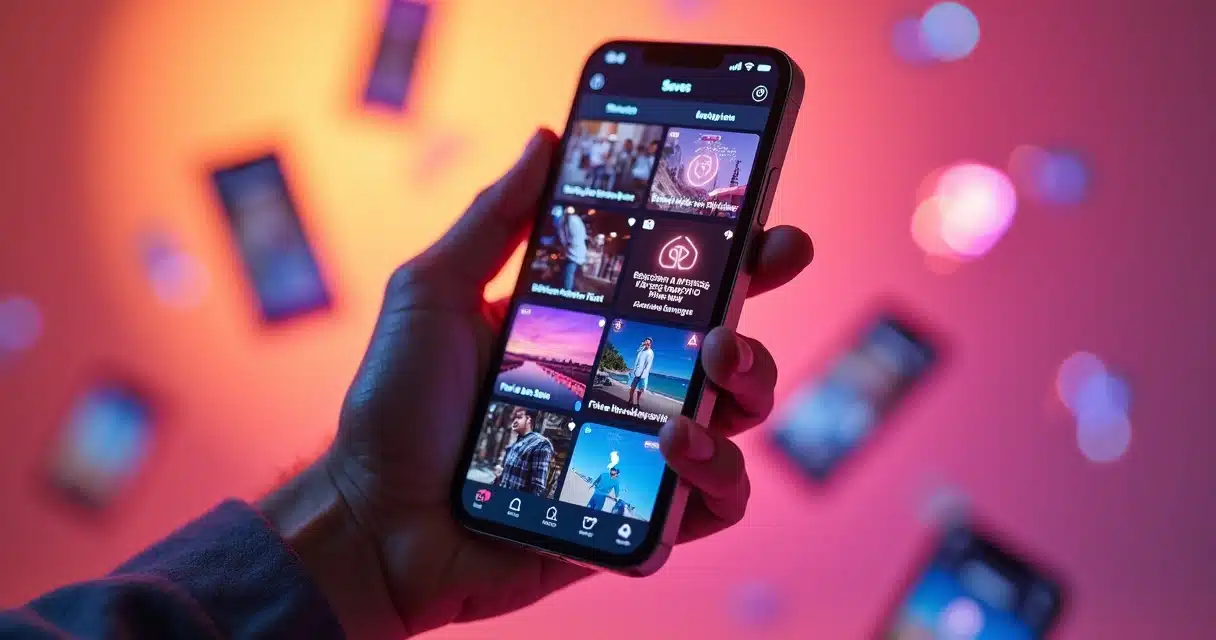 Tela de smartphone exibindo feed de Reels do Instagram com vídeos virais em loop