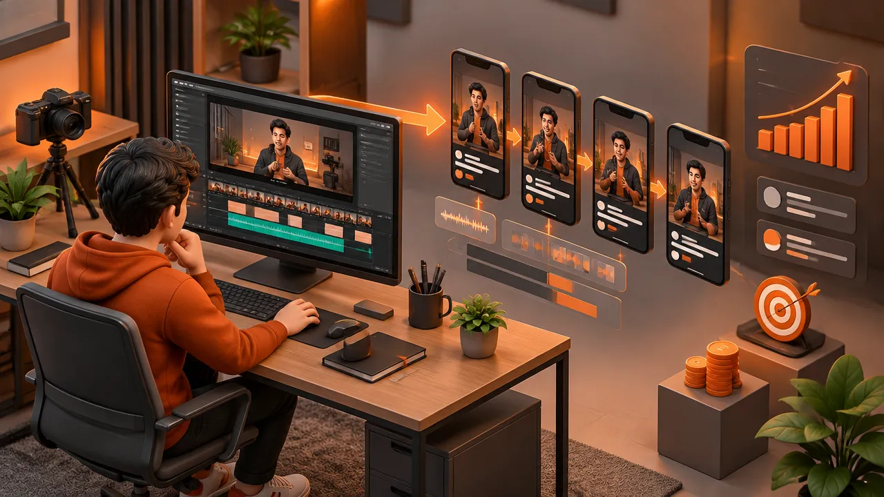 Criador transforma uma gravação longa em clipes verticais para campanhas de vídeo